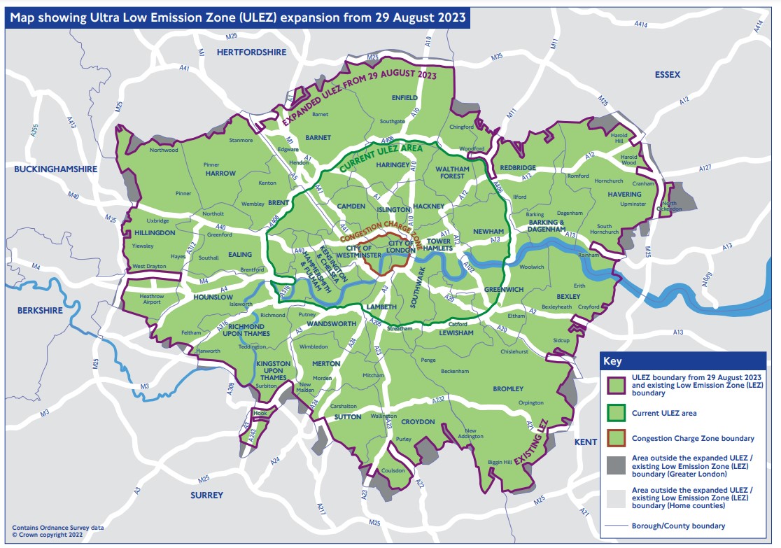 Map of London ULEZ expansion